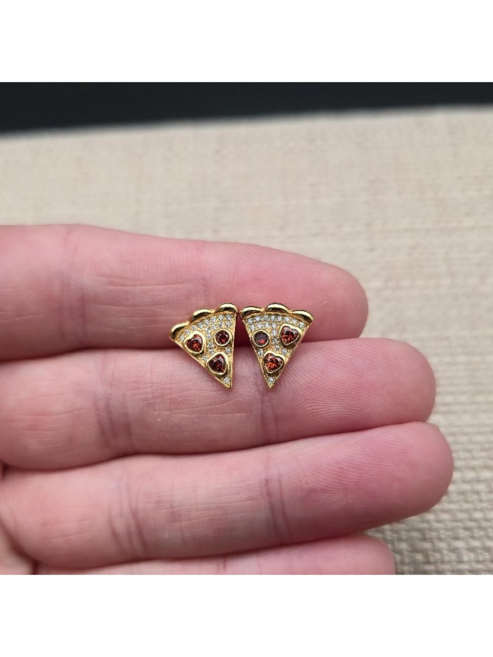 Gold Over Sterling Silver Cubic Zirconia Gem Pizza Slice Stud Earrings A8546